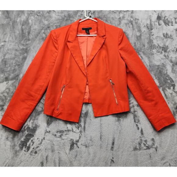 Grace Elements Womens 12 Blazer Orange Open Front Zip Pockets Lined Office - Picture 1 of 9